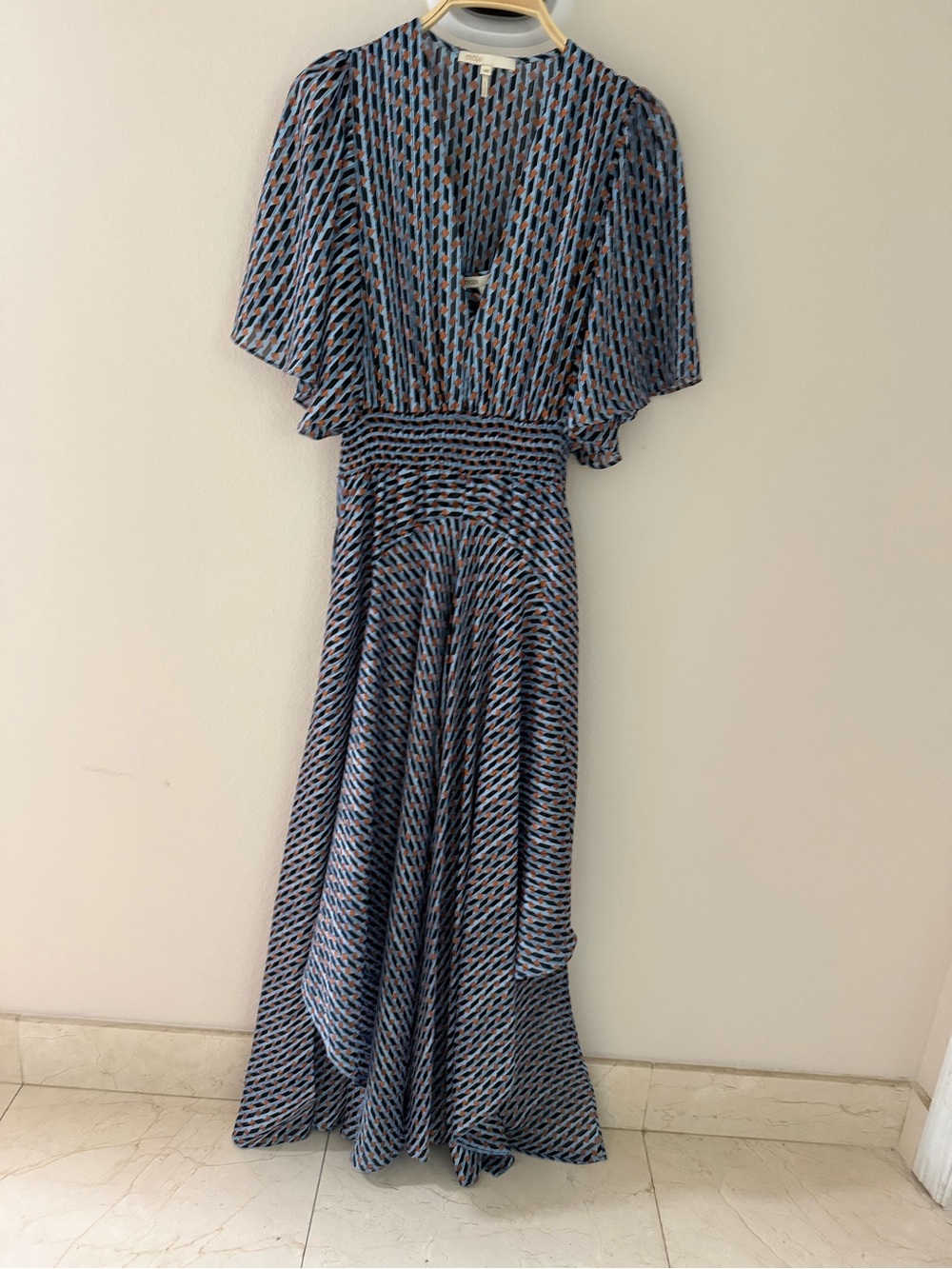 Maje Navy and Light Blue Geometric Maxi Dress